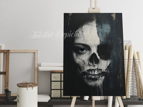 decaying woman face showing skull art