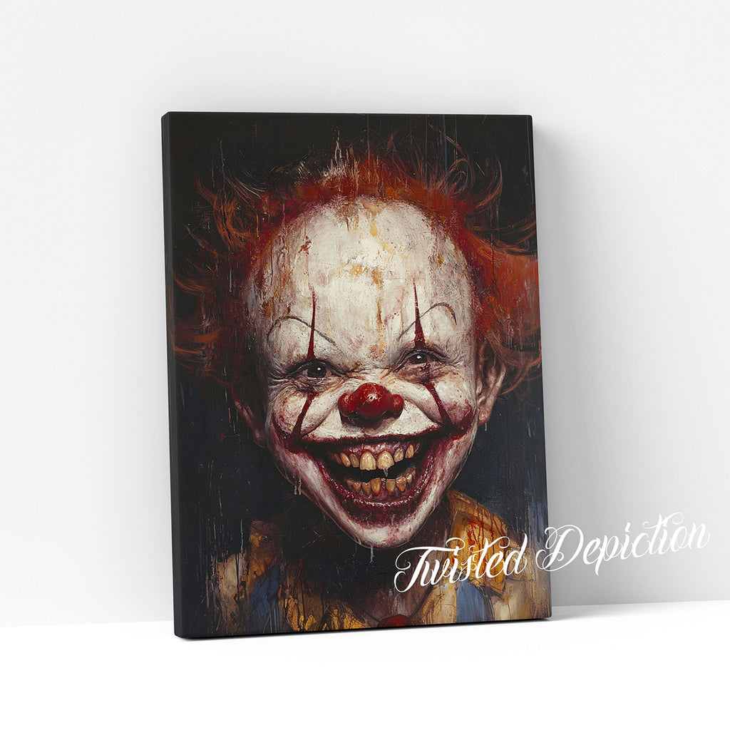 creepy clown kid canvas art