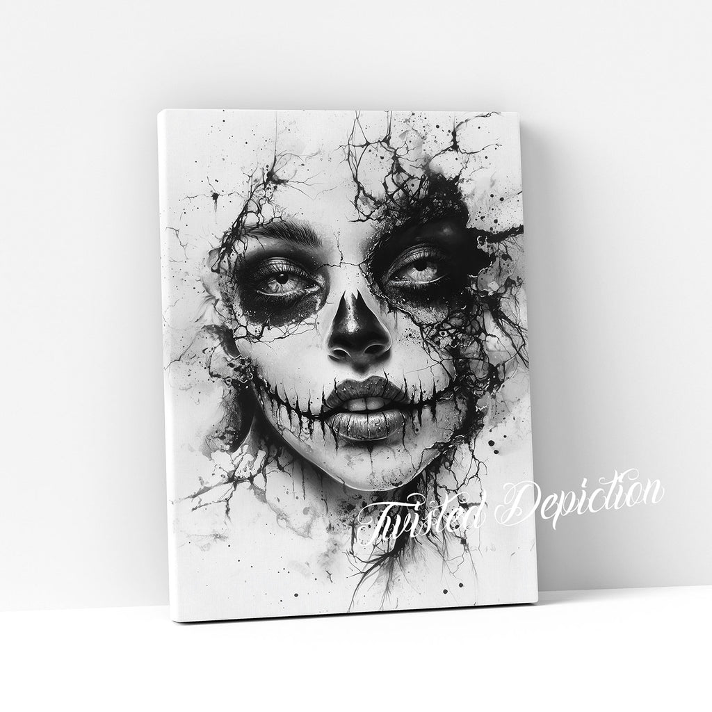 black and white day of the dead art