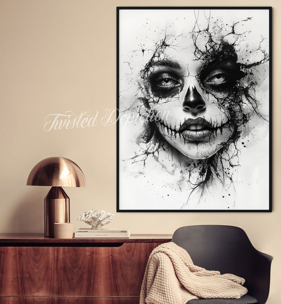black and white day of the dead art