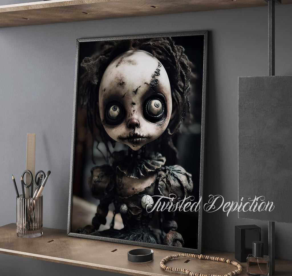 gothic creepy doll wall art