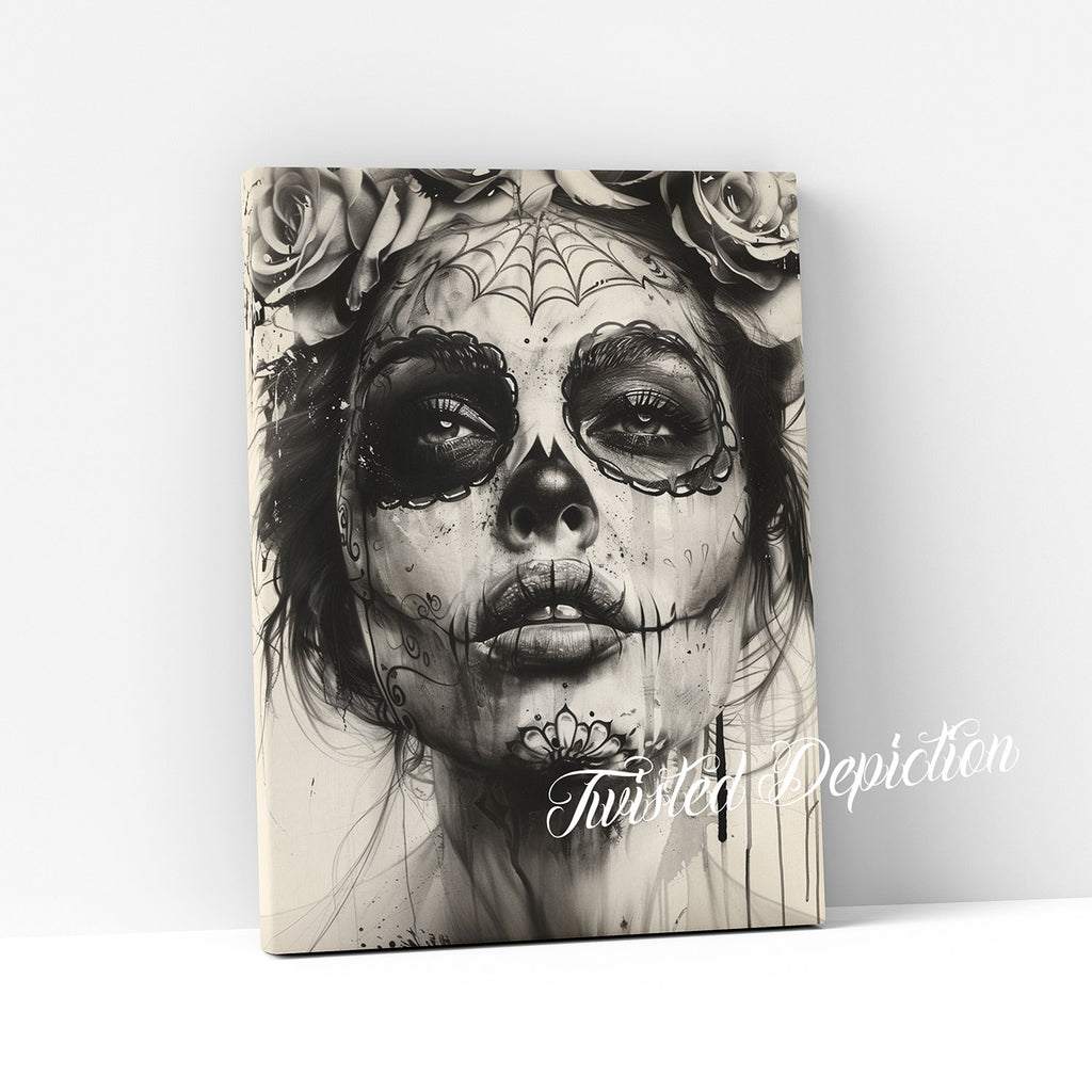 day of the dead girl watercolor canvas art