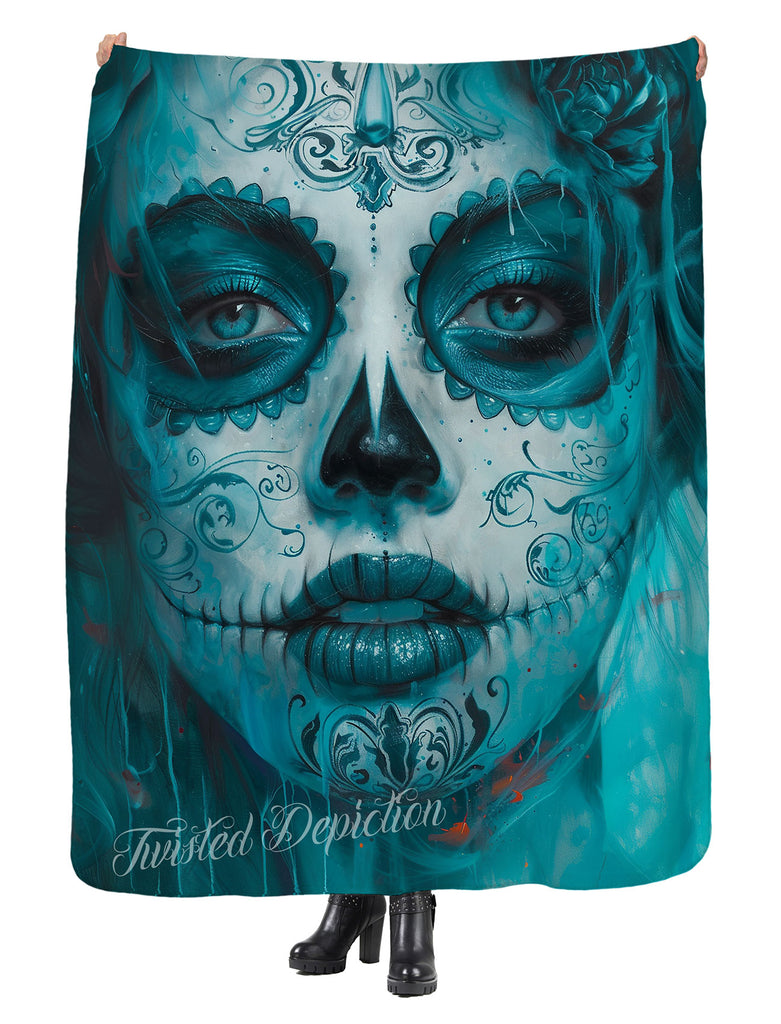 day of the dead blue sherpa blanket