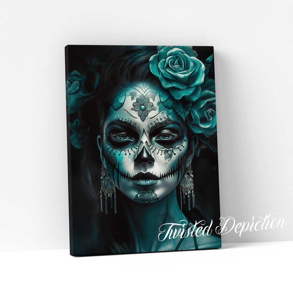 dark teal day of the dead painting