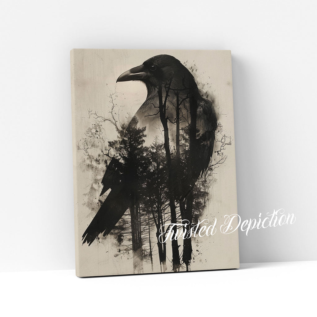 crow double exposure canvas art