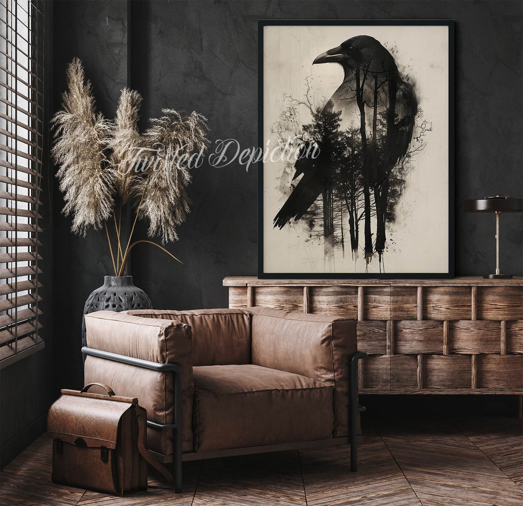 crow double exposure art painting