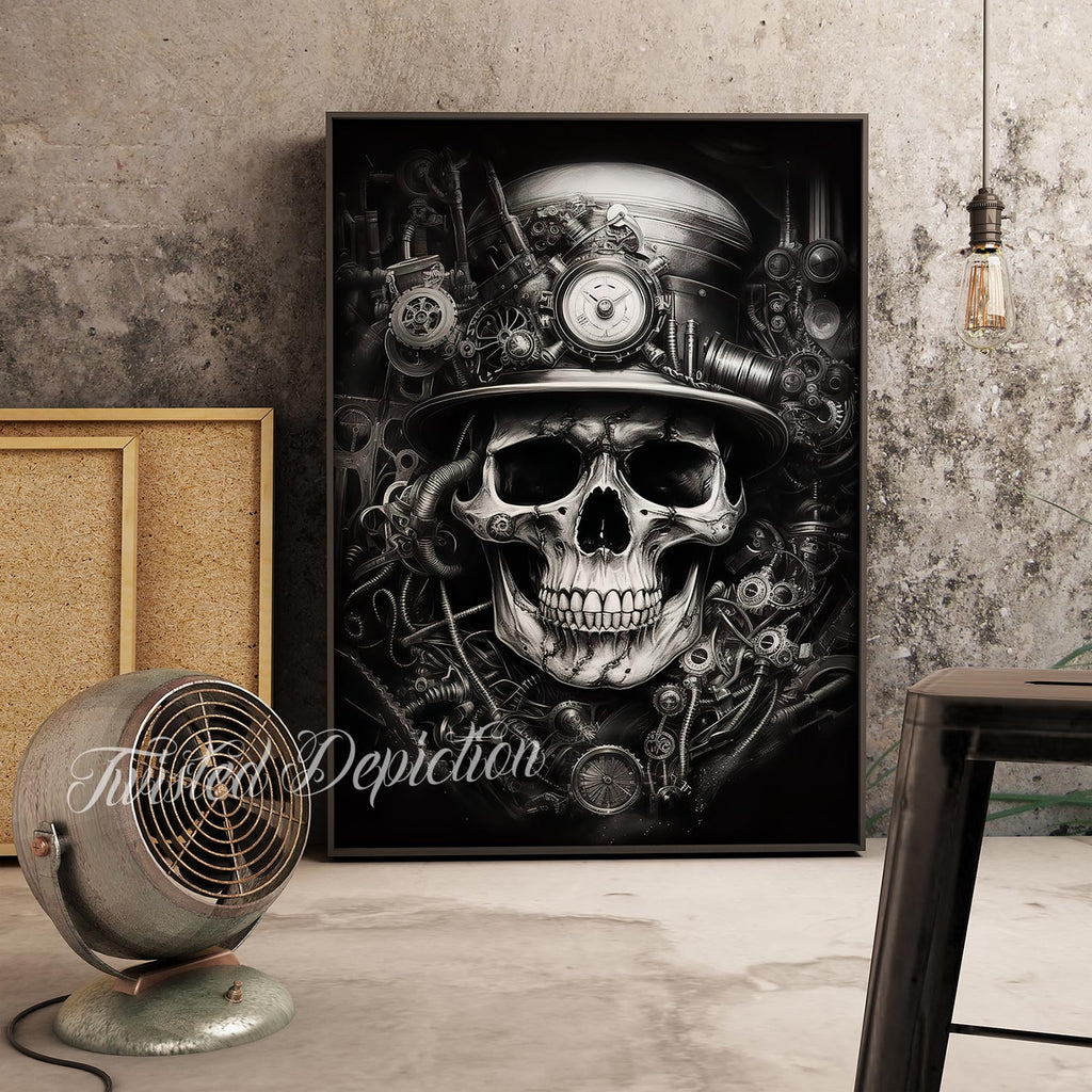 steampunk biopunk skull art