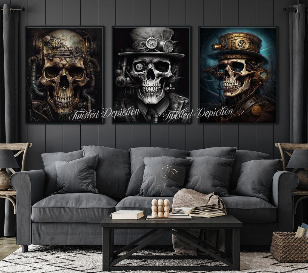 steampunk skulls printable art
