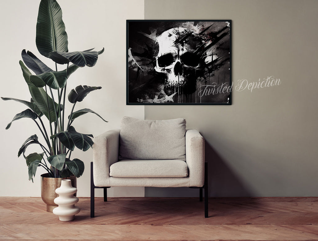 black and white abstract skull art