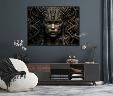 Biomechanical Bronze Goddess wall art