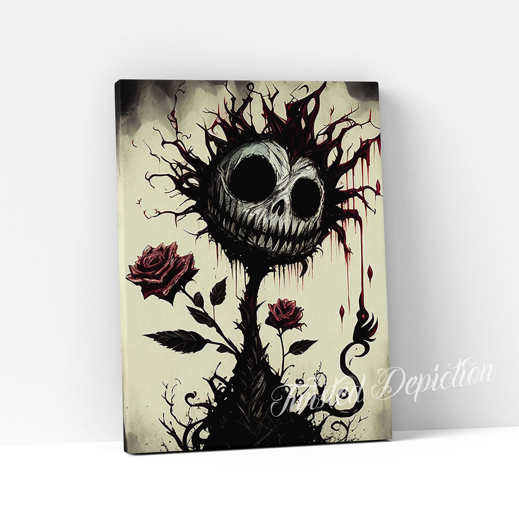 A floral art piece featuring a gothic, horror flower.